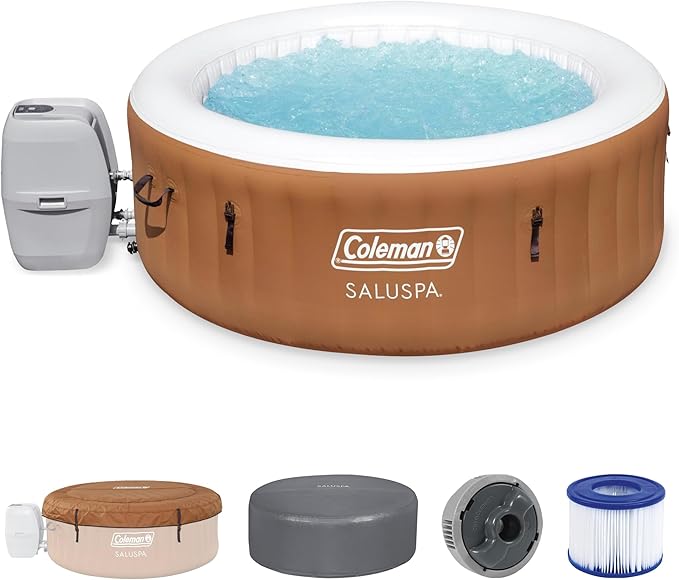 Coleman Ponderosa AirJet 2 to 4 Person Inflatable Hot Tub Round Portable Outdoor Spa with 120 AirJets and EnergySense Energy Saving Cover, Orange