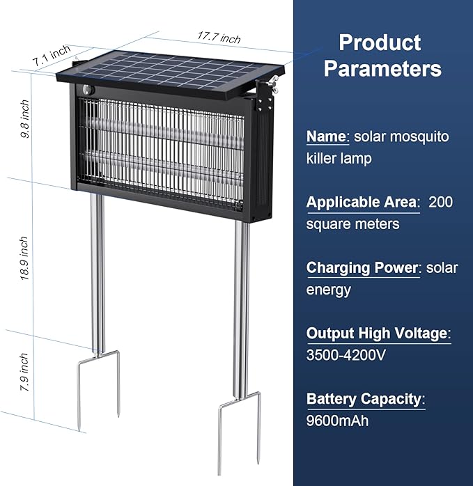 17.7 * 9.8 * 7.1in Bug Zapper Outdoor - Mosquito Repellent Outdoor Patio,Solar Bug Zapper Indoor,Waterproof Portable Fly Zapper,High Powered 4500V Mosquito Zappers Killer for Home,Patio,Camping