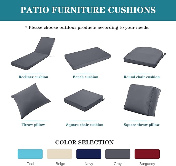 Chaise Lounge Cushion for Outdoor Furniture, Waterproof Fade and Tear Resistant Lounge Deck Chair Cushions for Patio Lawn Pool Resort Hotel, 72x21x3 Inch, Dark Grey