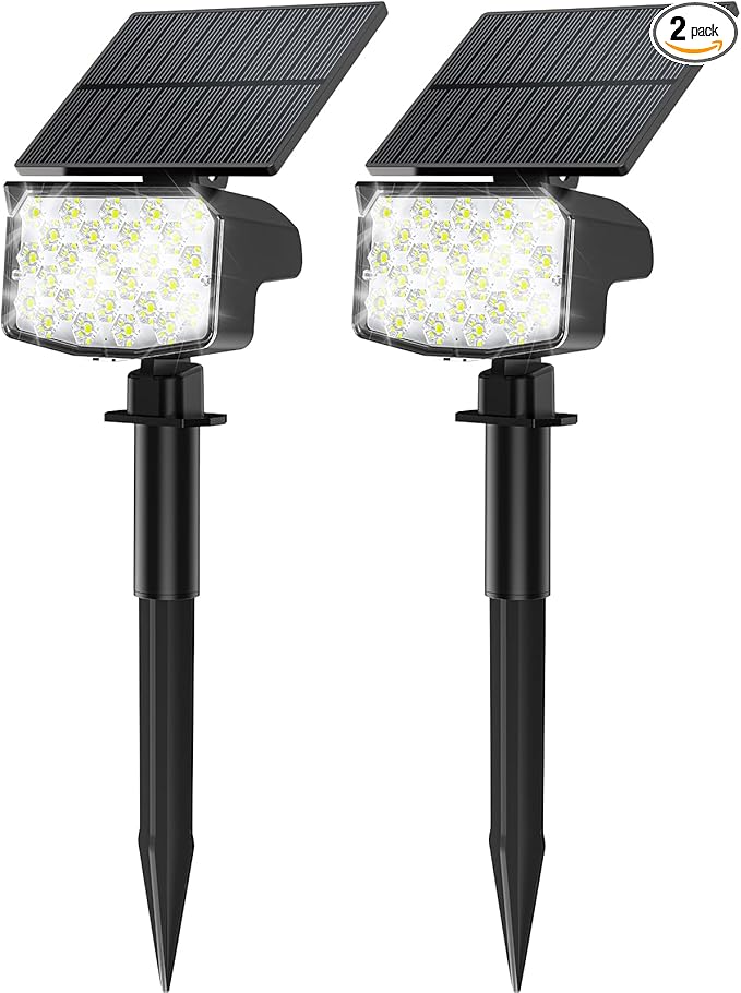 MinPea Solar Spot Lights Outdoor, [27 LED/2 Pack] Adjustable Solar Lights Outdoor Waterproof IP65, Solar Powered Landscape Spotlights 3 Lighting Modes for Yard Garden Outside(Cool White)