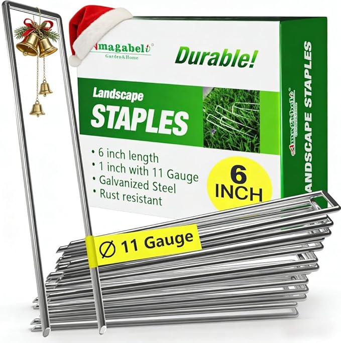 AMAGABELI GARDEN & HOME 6 Inch 200 Pack Galvanized Landscape Staples 11 Gauge Anti-Rust Heavy Duty Garden Staples Plant Cover Stakes U-Shaped Sod Pins Ground Fence Stakes for Weed Barrier Fabric