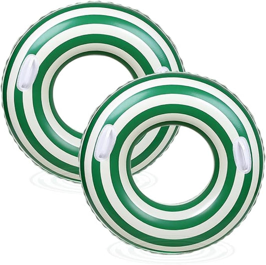 Large Striped Pool Floats- Inflatable Pool Floats for Adults- 2 Pack Striped Floaties Pool Tubes Swim Rings with Handles Inflatable Pool Float for Swimming Pool Party Lake Beach Adults