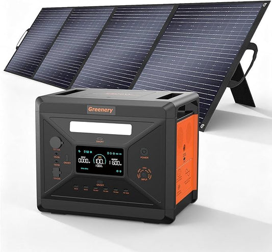 Greenery Portable Power Station 2500W (Peak 5000W), 2304Wh Solar Generator with 200W Solar Panel, LiFePO4 Battery 1.5Hrs Fast Charging BMS Emergency Power Station for Home Camping Outdoor Backup