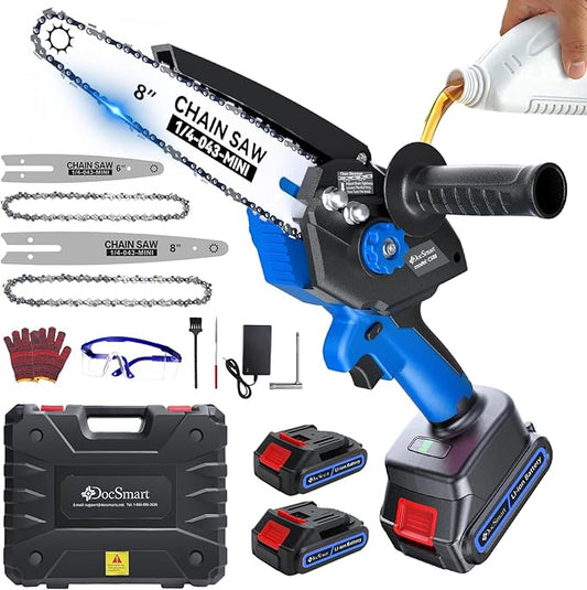 Mini Chainsaw Electric Cordless: 8 Inch & 6 Inch Brushless Chain Saw with 2 Pack Rechargeable Batteries, Battery Powered Handheld Saw for Trees Trimming Wood Cutting, Perfect Gardening Tools for Men