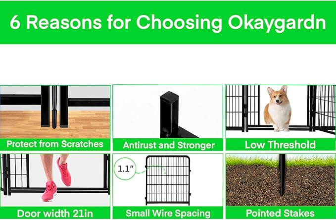 Tall Garden Fence Animal Barrier, 48 in(H) Fencing for Garden Beds, 4 Panels Total 8.9 Ft(L),Temporary Fence for Dogs Outdoor, 21 in Wide Low Threshold Gate, Garden Fence Border,Rabbit Fence