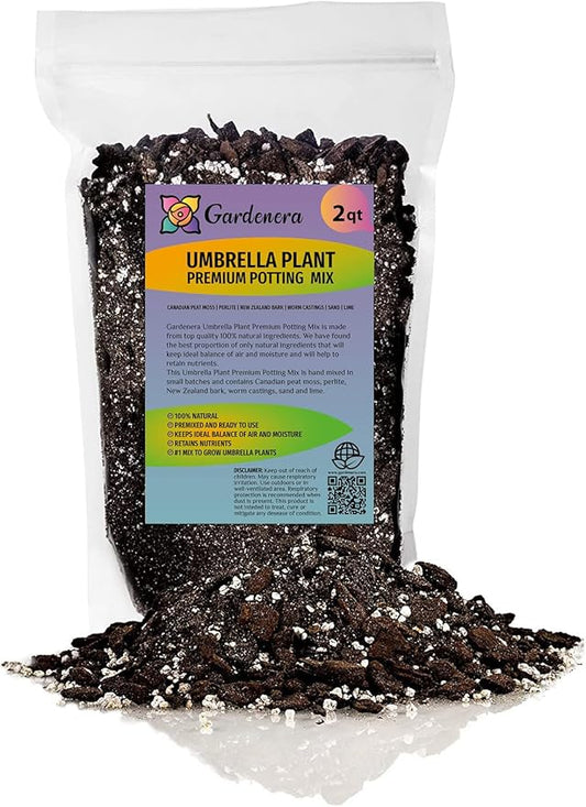 Premium Potting Mix for Umbrella Plants by Gardenera - Unlock The Secret to Healthy and Vibrant Foliage - 2 Quart