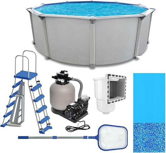 Aquarian Steel-Frame Above-Ground Pool Kit w/Pump & Leaf Skimmer, Fuzion, 21'