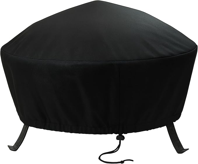 Sunnydaze Round Outdoor Fire Pit Cover - Heavy-Duty 300D Polyester and PVC with Drawstring Closure - Black - 40-Inch
