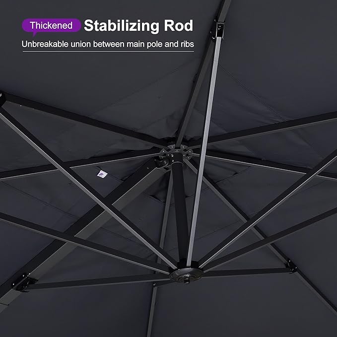PURPLE LEAF 13 FT Square Patio Umbrella with Base Included Large Cantilever Outdoor Aluminum Offset Umbrella with 360-degree Rotation for Garden Deck Backyard Pool Grey