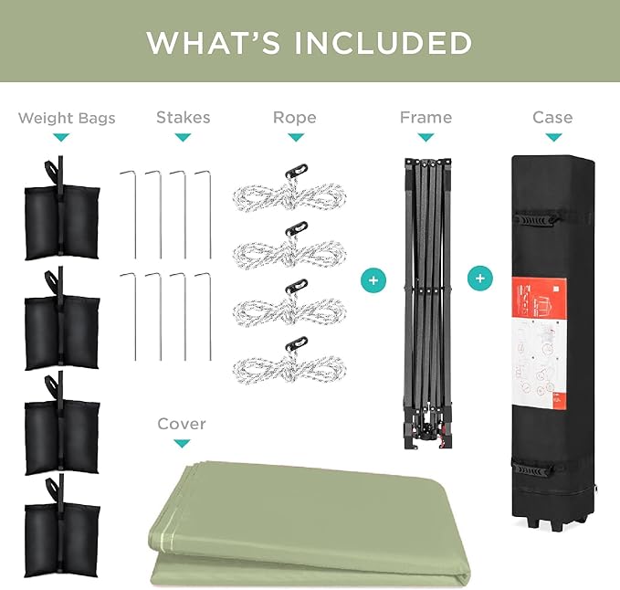 Best Choice Products 8x8ft 1-Person Setup Pop Up Canopy Tent Instant Portable Shelter w/ 1-Button Push, Case, 4 Weight Bags - Sage Green