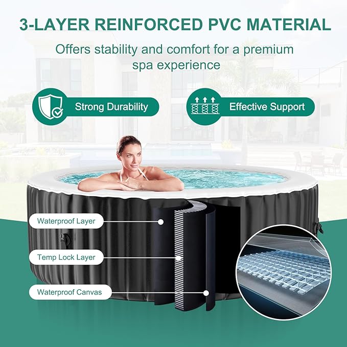 DoCred 2-4 Person Inflatable Hot Tub, 71" X 71" X 25" Round Blow up Portable Hot tub with 120 Bubble Jets, Large Outdoor Spa Bathtub Set Included Heater Pump, Insulated Cover and Filter