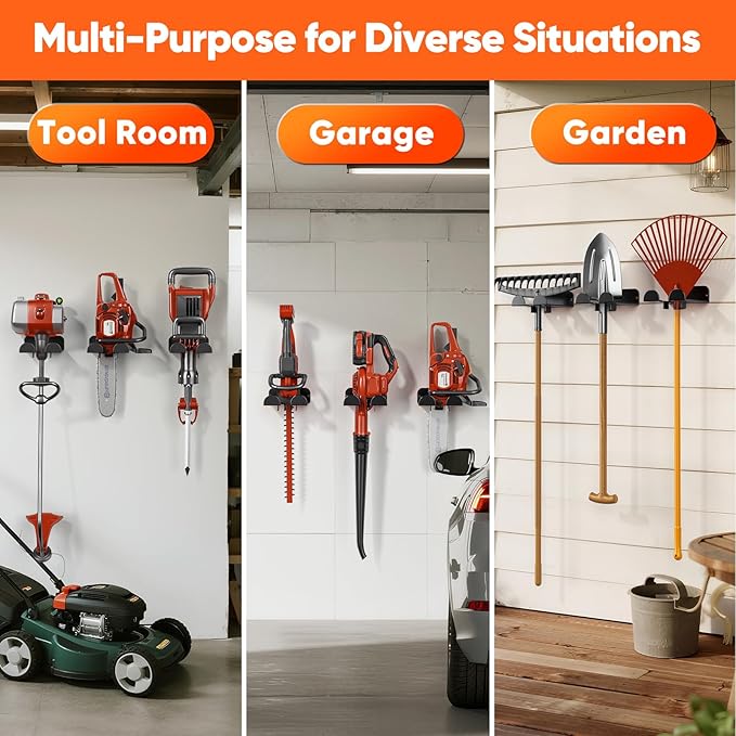 POKIPO Weedeater Hanger,2 Pack Garage Tool Organizer Storage Trimmer Rack for Open Trailer, Heavy Duty Metal Grass String Weed Wacker Eater Holder Wall Mount Loads 25lbs,Garden Hooks for Lawn Yard