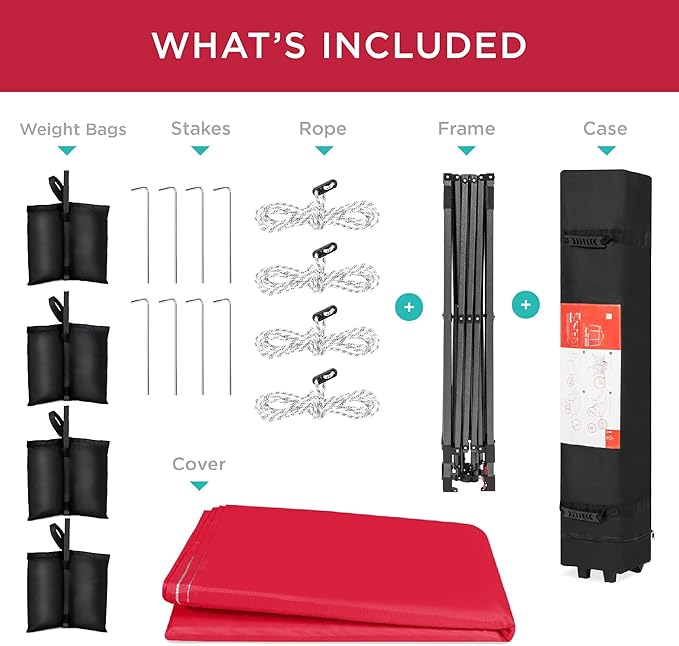 Best Choice Products 8x8ft 1-Person Setup Pop Up Canopy Tent Instant Portable Shelter w/ 1-Button Push, Case, 4 Weight Bags - Red