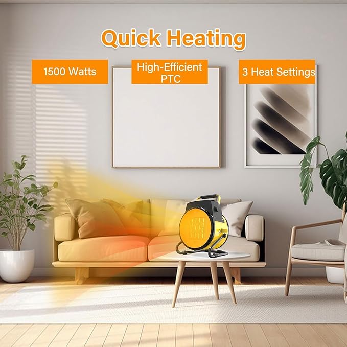 Outdoor Heater for Patio, Portable Space Electric Heater for indoor use, Super Long Cord, Overheat Protection, Small Fan for Greenhouse, Garage, Office, Outside, Tent, Room