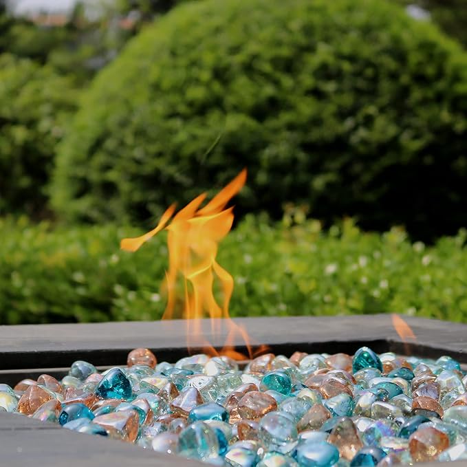 Fire Glass Diamond 1 Inch Fire Pit Glass Rocks for Propane or Gas Fire Pit (Gift Package) (10 Pounds, White/Pink Champagne/Margarita Azura Blue Blend)