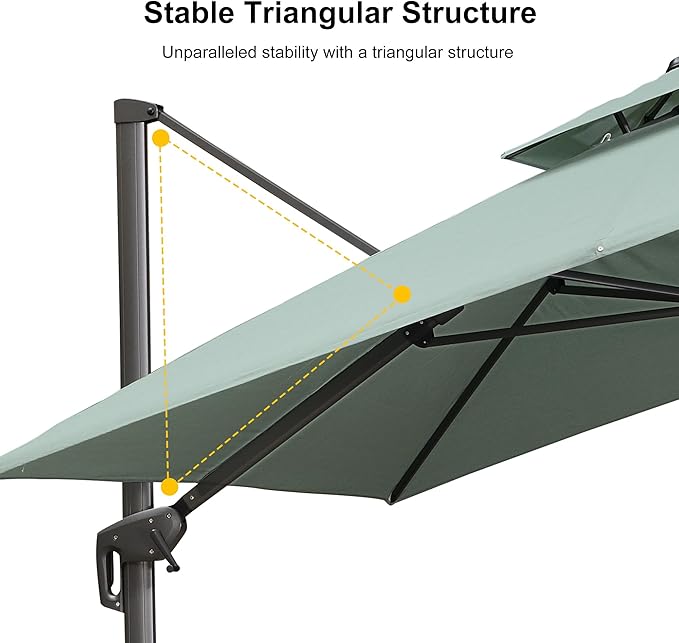 PURPLE LEAF 10' X 13' Double Top Cantilever Patio Umbrella Deluxe Large Outdoor Umbrella Rectangle Offset Umbrella with Fade Resistance for Garden Deck Pool Patio, Mint Green