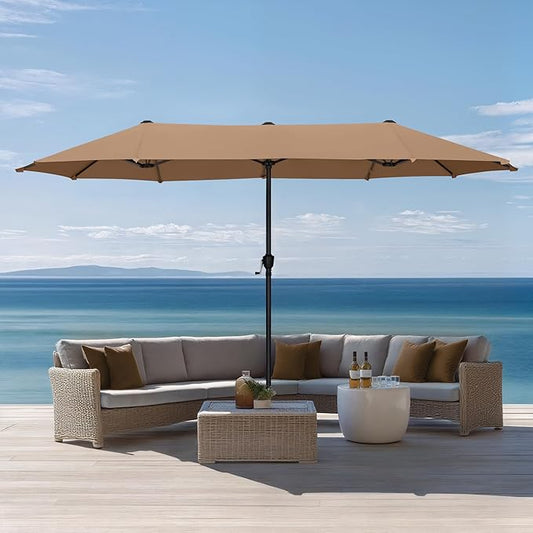 Sophia & William 13ft Outdoor Patio Umbrella for Table, Large Double-sided Umbrella for Garden, Deck, Pool, Maillard Brown