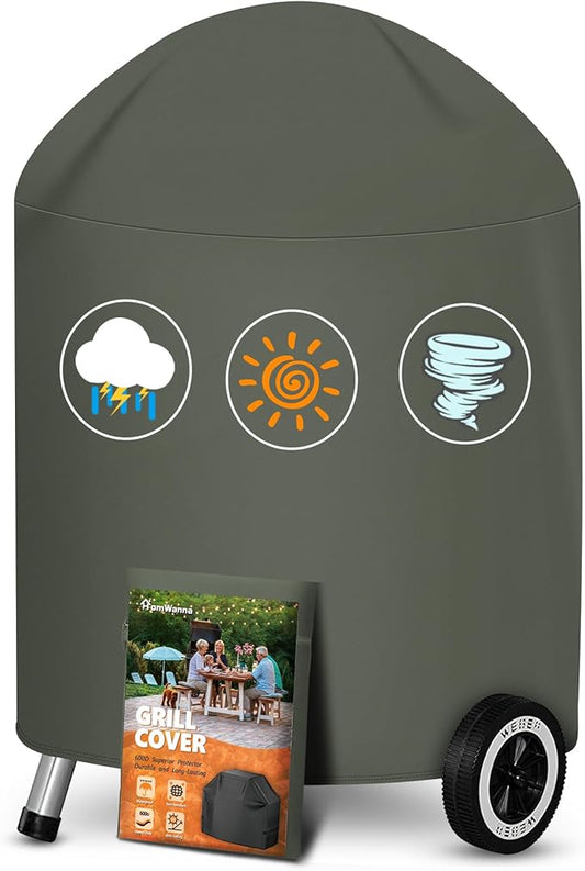 HomWanna 22 Inch Kettle Grill Cover - Superior Charcoal Cover for Weber Original and Master Touch - 600D Outdoor BBQ Cover for 22 Inch Weber Grills and More