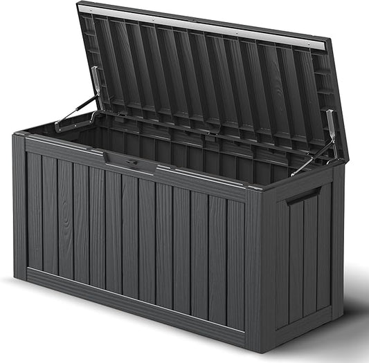 31 Gallon Resin Deck Boxes Waterproof, Waterproof and UV Resistant Outdoor Storage Box Lockable Lid for Delivery Box, Indoor, Garden Tools, Pool Supplies, Patio (Black, 80 Gallon)
