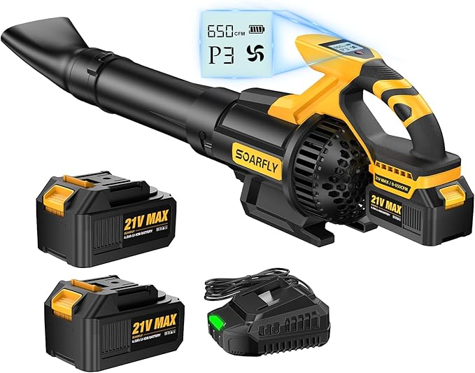 Leaf Blower Cordless, 650CFM & 3 Speed Levels,Electric Cordless Leaf Blower with LCD Display，Blowers for Lawn Care with 2 * 4.0Ah Battery Powered,Blowers for Lawn Care,Yard, Blowing Leaves, Dust, Snow