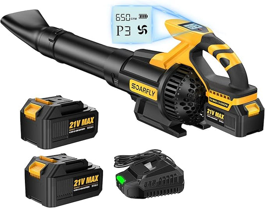 Leaf Blower Cordless, 650CFM & 3 Speed Levels,Electric Cordless Leaf Blower with LCD Display，Blowers for Lawn Care with 2 * 4.0Ah Battery Powered,Blowers for Lawn Care,Yard, Blowing Leaves, Dust, Snow