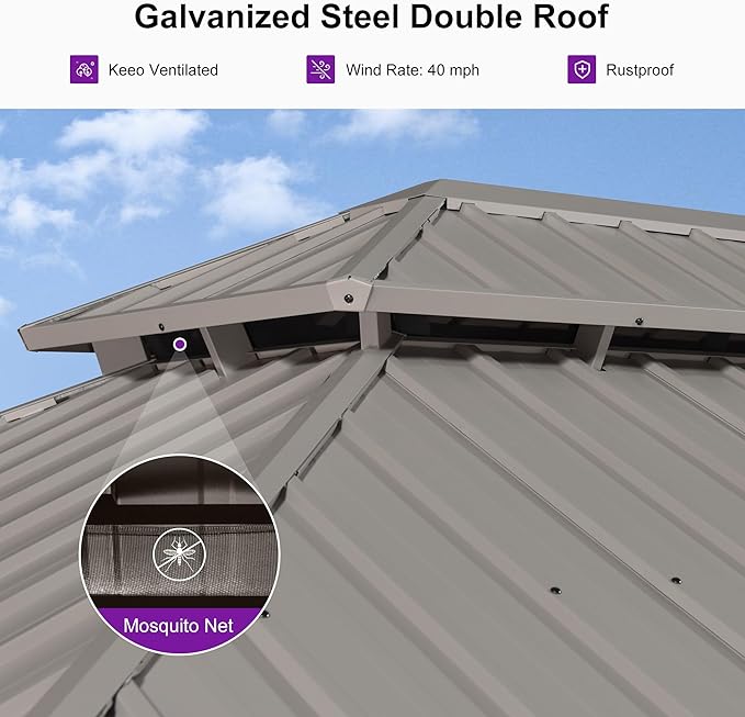 PURPLE LEAF 10' x 12' Outdoor Hardtop Gazebo, Champagne Aluminum Gazebo with Galvanized Steel Double Roof, Curtains and Netting for Patio Lawn and Garden