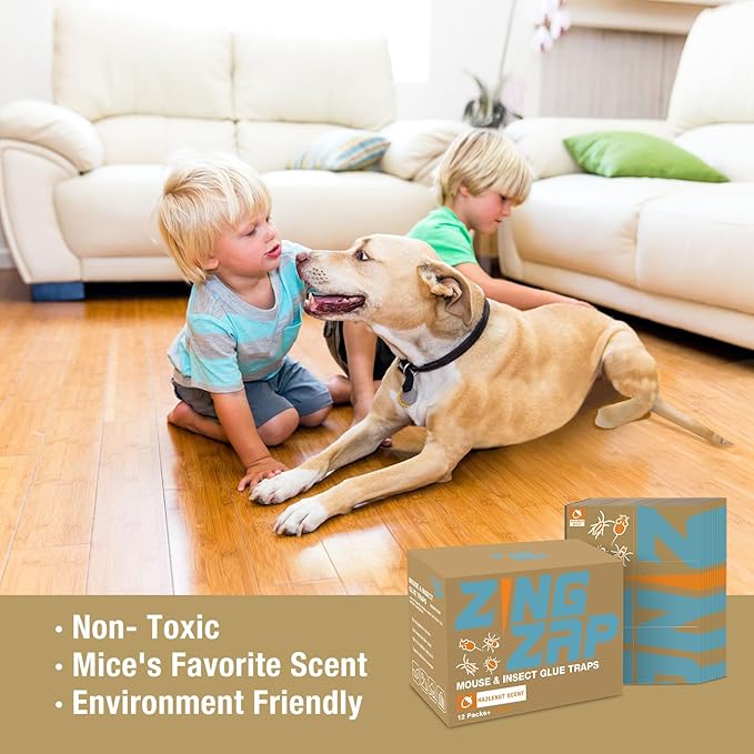 ZingZap Sticky Mouse Traps Glue Boards 13-PK, 3X Faster Catch with Built-in Hazelnut Scent, Extra-Heavy Fiber Glue Traps for Rats & Mice, Crawling Pests, 100% Biodegradable, Indoors Home & Commercial
