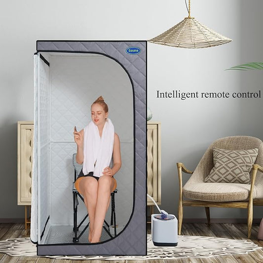 Person Steam Sauna for Men, Portable Sauna Tent for Women, 31.5"W Full Body Foldable Saunas Box with Steamer, Folding Chair, Remote Control, PVC Pipes, for Home Apartment Spa Outdoor, Cement Grey