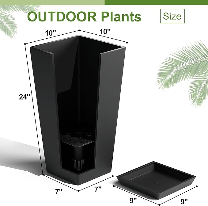 24" Tall Planters for Outdoor Plants, Set of 2 Large Outdoor Planters for Front Porch Decor with Drainage Hole, Front Porch Decor (Black)