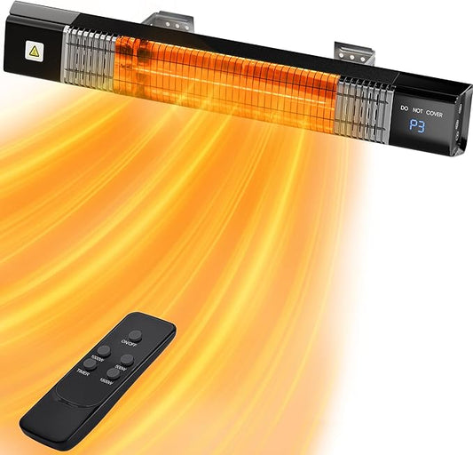 Outdoor Heaters for Patio,Wall Mounted Patio Heater,Infrared Heater with Remote,3 Heat Levels,Overheat Protection,Waterproof,24H Timer,1500W Electric Heaters for Garage,Gazebo,Backyard Use