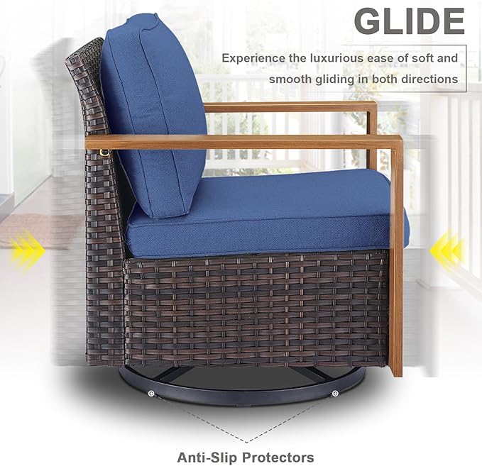 Belord 5 Piece Patio Furniture Set with Swivel Chairs, PE Wicker Patio Sofa Set Outdoor Swivel Rocker Patio Chairs with Anti-Rust Metal Wide Armrests for Deck Backyard Sunroom