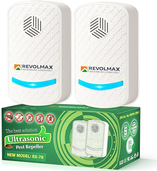 RX-24, Ultrasonic Pest Control Repeller - Electronic & Ultrasound, Indoor Plug-in Repellent - Get rid of - Rodents, Mice, Squirrels, Bats, Insects, Bed Bugs, Ants, Fleas, Spiders, Roaches (2Pack)
