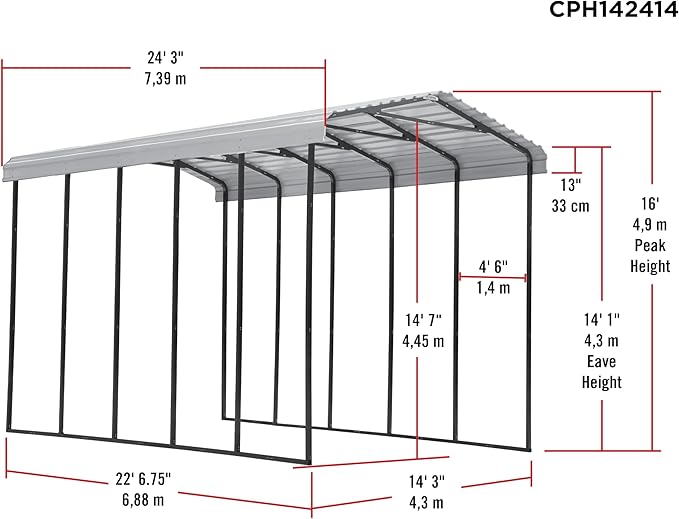 Arrow Carports Galvanized Steel Carport, RV Metal Carport Kit, 14' x 24' x 14', Eggshell