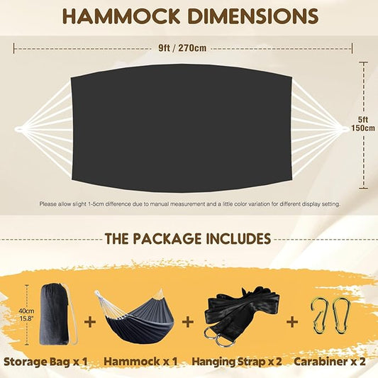 ANYOO Cotton Hammock Portable Camping Hammocks for Hanging Sturdy Garden Comfortable Fabric Hammock with Tree Straps Up to 660lbs with Travel Bag for Camping Outdoor/Indoor Patio Backyard