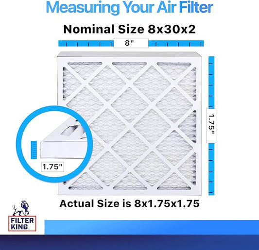 Filter King 8x30x2 Air Filter | 4-PACK | MERV 8 HVAC Pleated A/C Furnace Filters | MADE IN USA | Actual Size: 8 x 30 x 1.75"