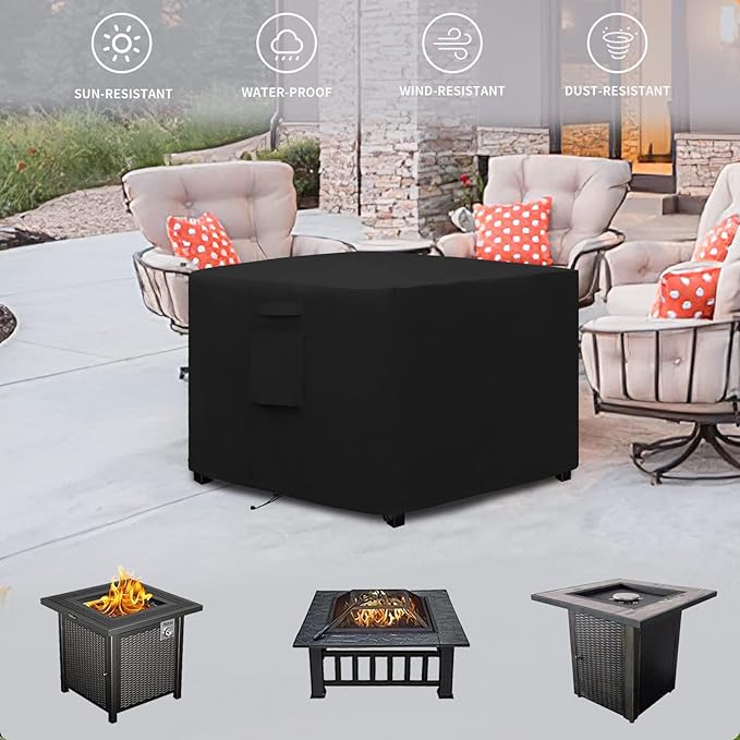Easy-Going Outdoor Fire Pit Cover Square 36"Lx36"Wx24"H, Durable Outdoor Gas Firepit Cover, Waterproof and Weatherproof Cover for Fire Pit, Black