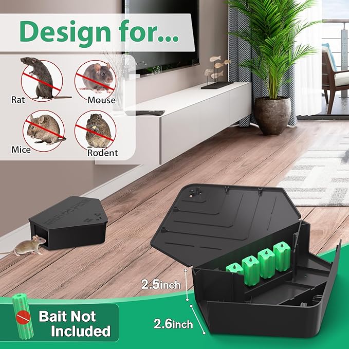 Anblak 6 Pack Rat Station Box with Keys, Rodent Station Keeps Rats Away, Keeps Children and Pets Safe, Key Unlocking, Reusable & Long-Lasting, Indoor & Outdoor