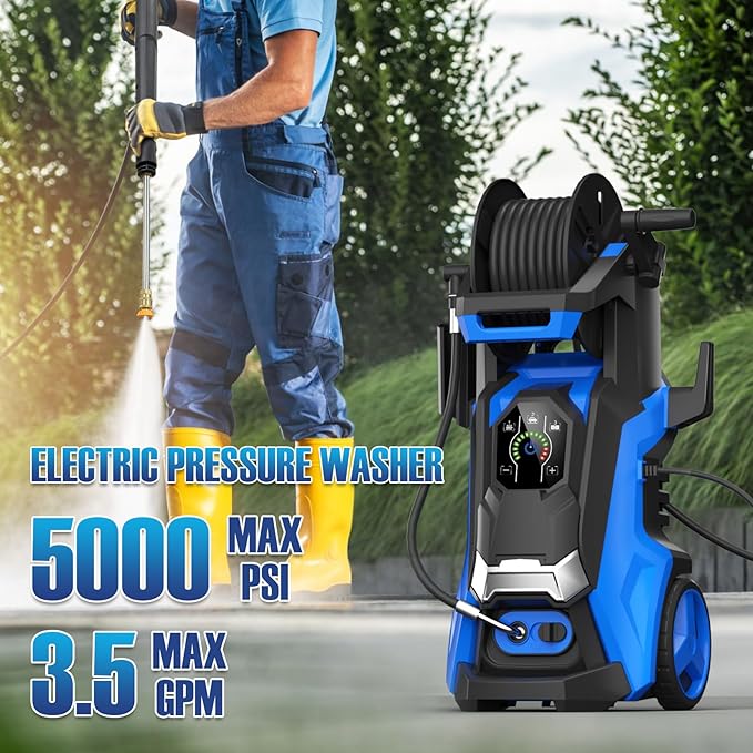 Pressure Washer with Touch Screen, 5000PSIIMAX Power Washer, Foam Cannon and 4 Quick Connect Nozzles, High Pressure Cleaning Machine for Cars/Fences/Driveways