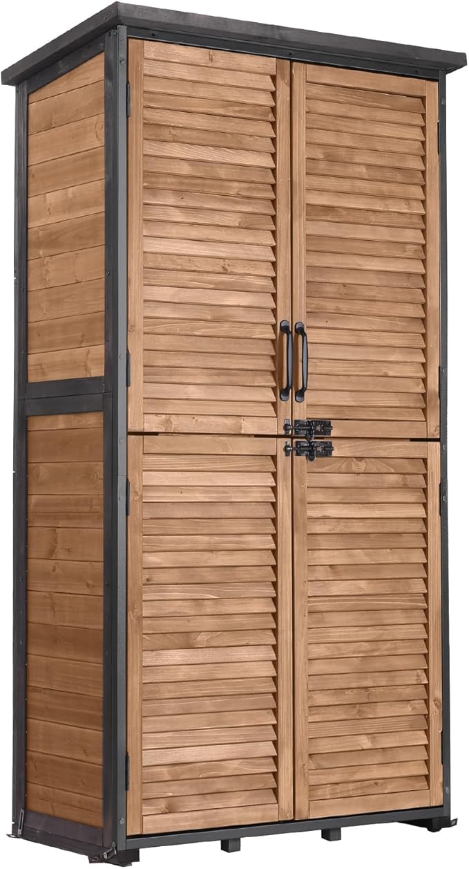 GUTINNEEN Outdoor Storage Cabinet Upgraded with Metal Frame Durable Storage Shed with Floor and Adjustable Shevels Waterproof Garden Tool Shed