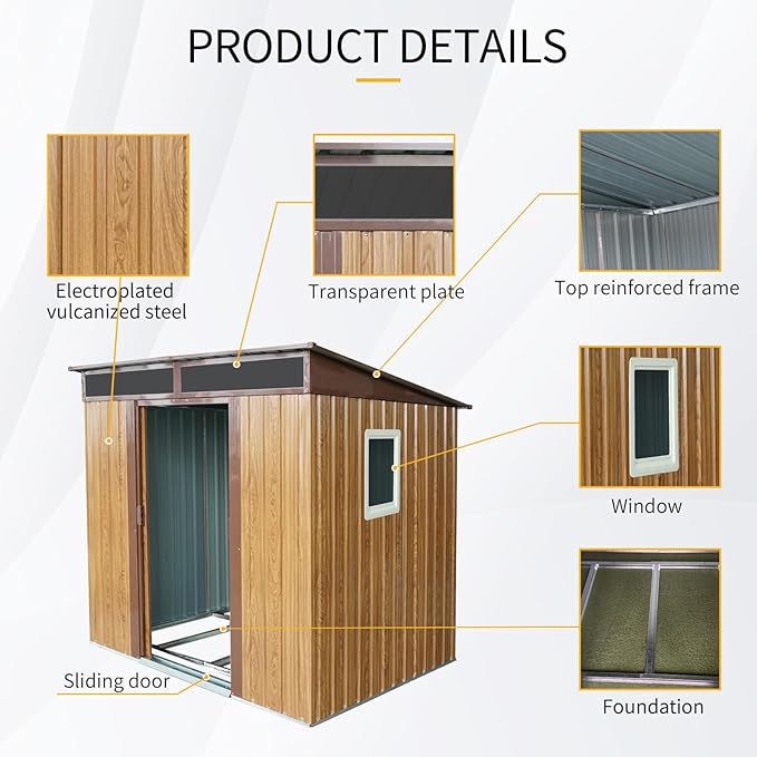 6X5 FT Outdoor Storage Shed, Waterproof Metal Garden Sheds with Lockable Door, Steel Tool Storage Buildings Shed & Outdoor Storage House for Garden, Backyard, Patio, Lawn, Trash Cans(Coffee)
