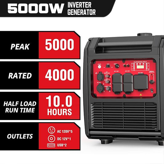 PowerSmart 5000-Watt Portable Inverter Generator with Electric Start, CO Protect, Super Quiet, 30 Amp for Home Use and Emergency Backup