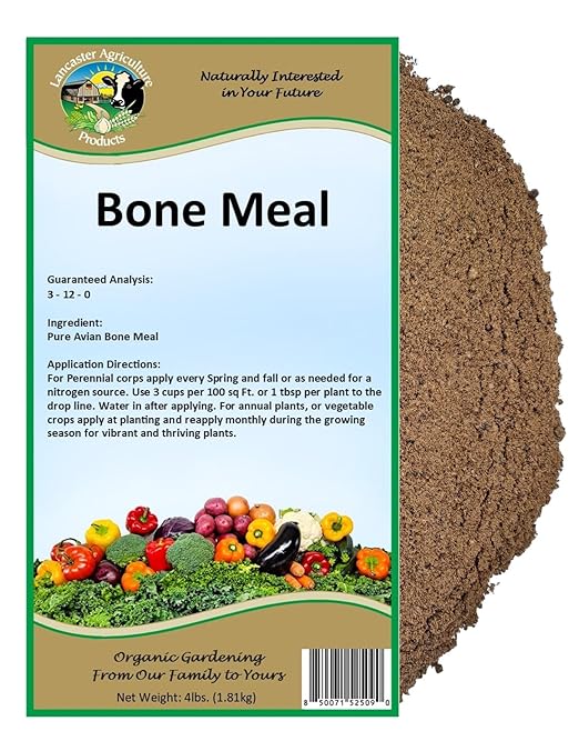 Bone Meal Fertilizer 4 Pounds for Organic Gardening and Soil Enrichment - Premium Natural Plant Nutrient for Strong Root Development and Enhanced Growth - Lancaster Agriculture Products