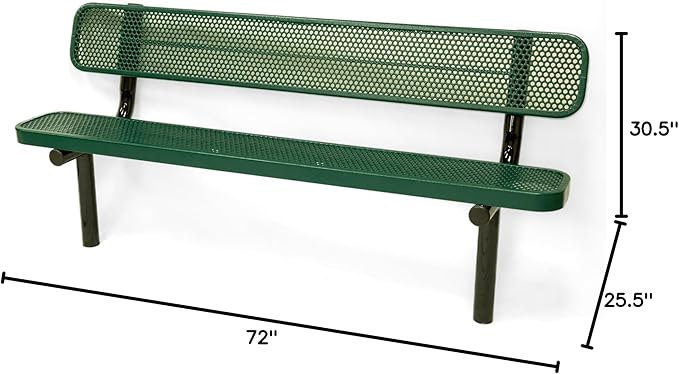 COATEDOUTDOORFURNITURE Coated Outdoor Furniture Heavy-Duty Outdoor Bench Thermoplastic Coated, Punched Steel, Commercial-Grade Seating, Made in America (Inground with Back, 6 Ft, Textured Green)