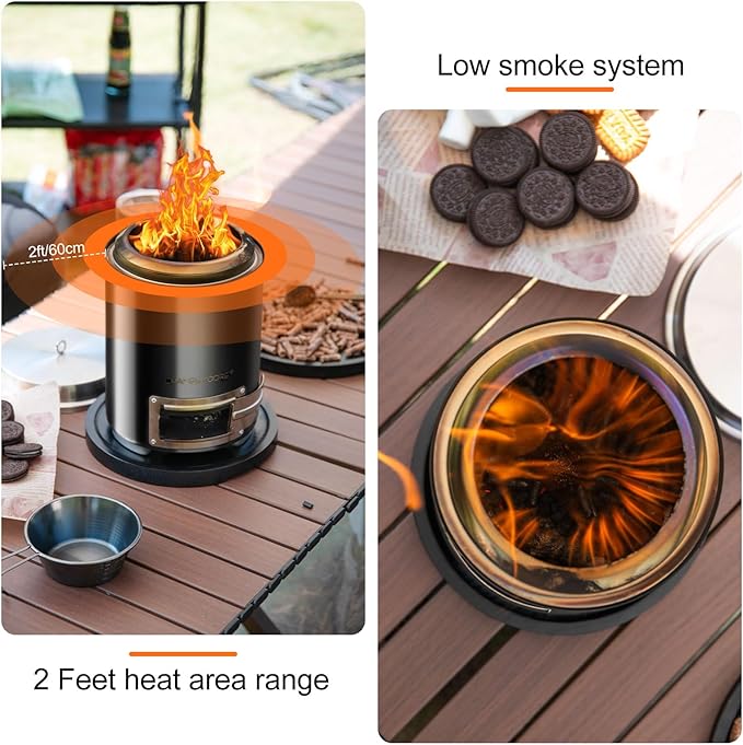 CHANGE MOORE Stainless Steel Tabletop Fire Pit 8.8×7 in with Valve, Smokeless Secondary Burning Table Top Firepit, Fueled by Pellets or Wood, with Carry Bag, Mini Sticks, Fireproof Mat