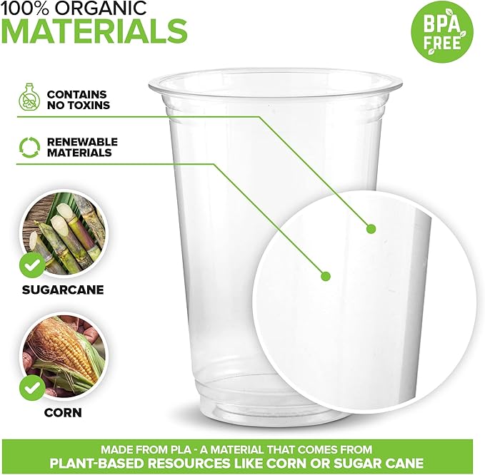 Stock Your Home Compostable Cold Cups 16 oz (1000 Pack), Plant Based Eco Friendly Disposable Cups for Water, Wine or Beer Samples