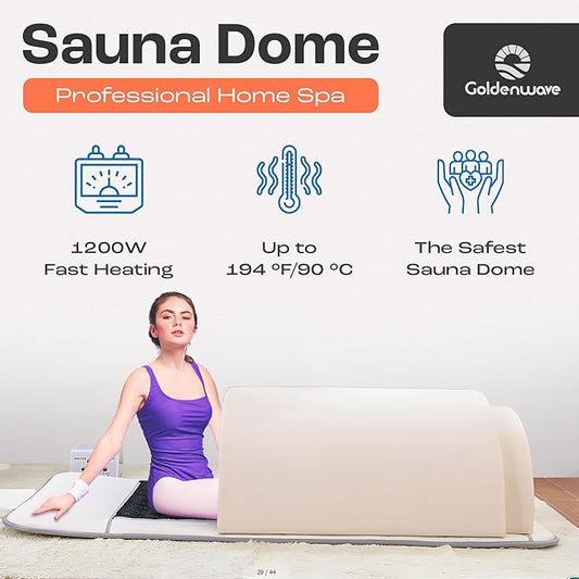 Golden Wave Far Infrared Sauna Dome, Professional Home Spa with Tourmaline and Germanium Stones, Single Person Use