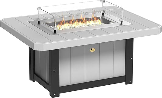 LuxCraft 51" Lumin Rectangular Gas Propane Fire Pit Table for Outdoor Patio with Tempered Glass Wind Guard and Stainless Steel Burner Cover - Amish Made in USA (Dove Gray & Black)