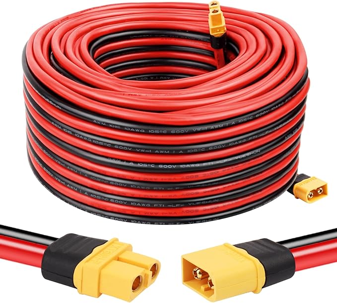75FT XT60 Extension Cable - 10AWG with Male to Female Connector for Portable Power Station, Solar Panel, RC Battery