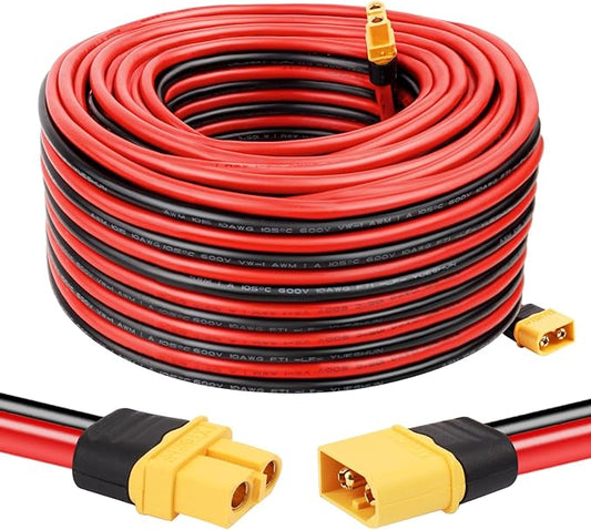 75FT XT60 Extension Cable - 10AWG with Male to Female Connector for Portable Power Station, Solar Panel, RC Battery