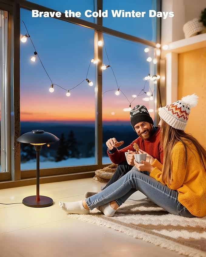 Electric Patio Heater, 1500W Infrared Tabletop Heaters for Indoor Oudoor Use, IP55 Waterproof, Tip-over & Overheating Protection, Quiet Operation, Perfect for Garden, Balcony, Garage, Backyard
